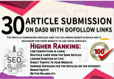 I will Submit Article in 30 in high DA/PA Article Sub...