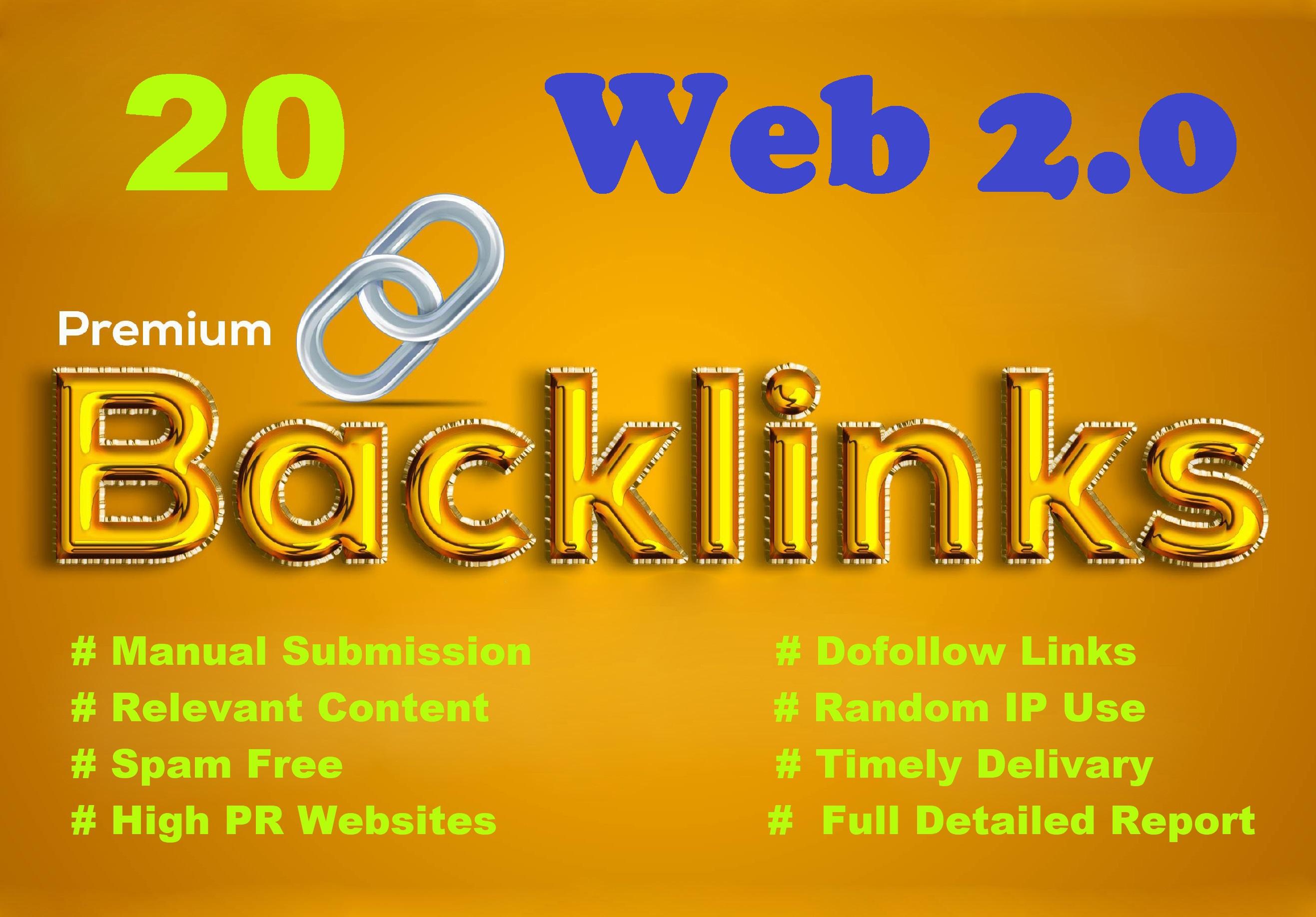 I will provide 20 premium web 2 0 backlinks to boost ...