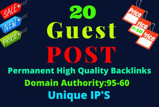 Write and Post 20 Dofollow Guest Post High DA SEO bac...