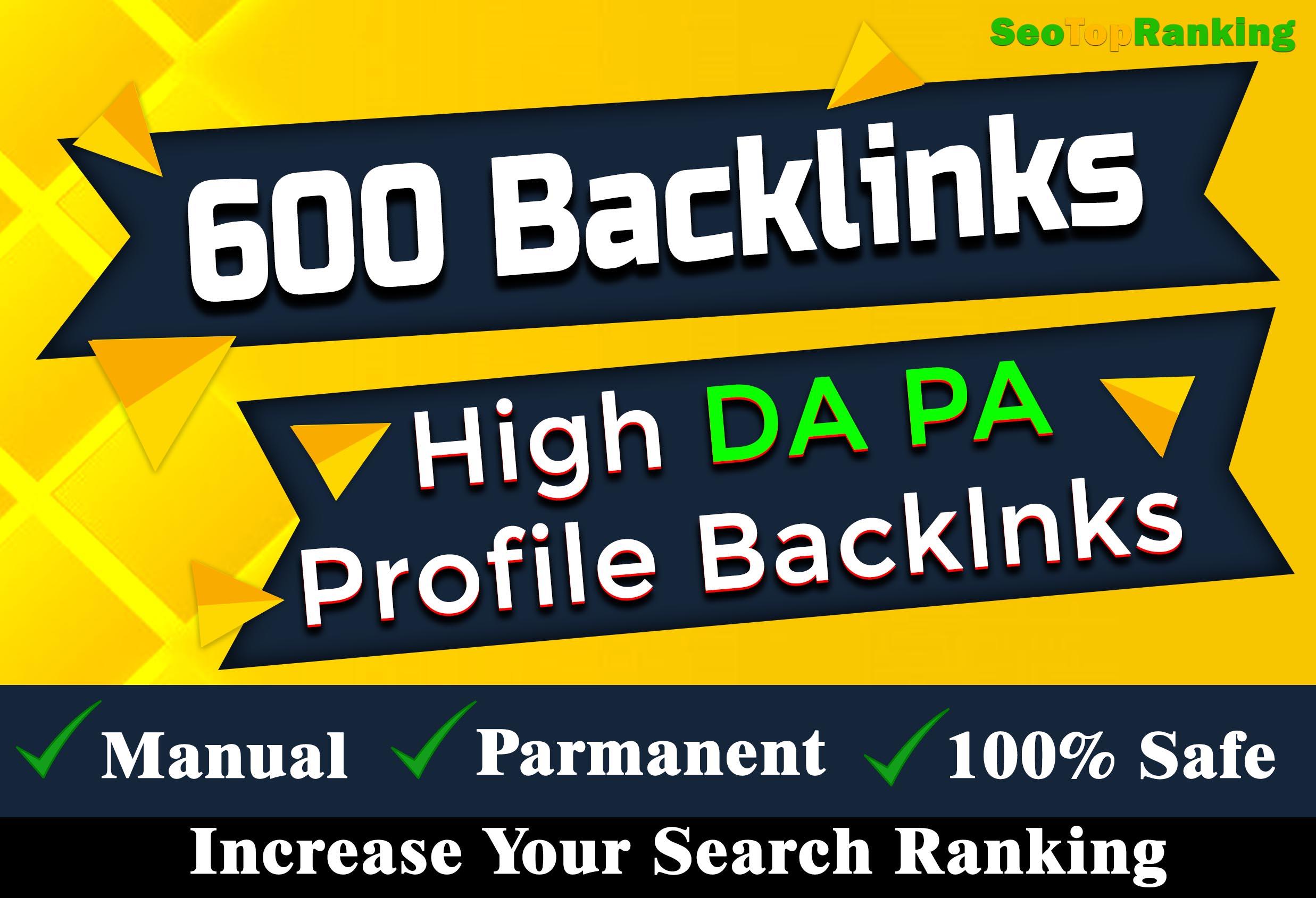 Manually 600 quality full profile backlinks DA 80+ SE...