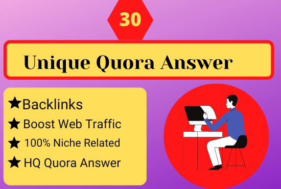 I Will provide 30 Quora question answer with backlink...