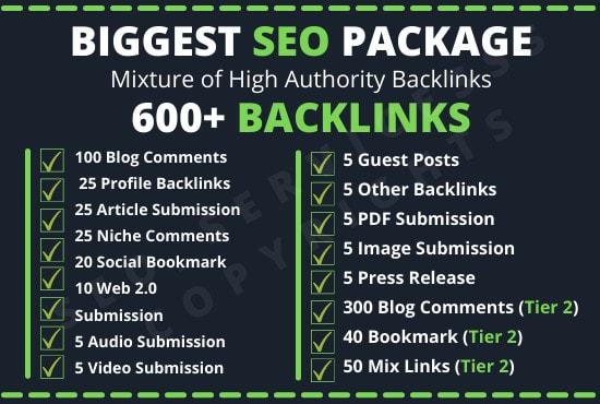 I will Build off page SEO package 600 backlinks