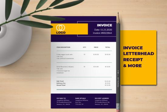 I will design a unique invoice, letterhead, receipt