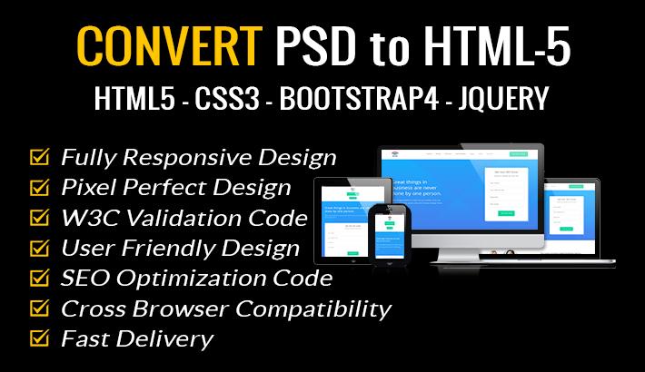 I will convert psd to html, sketch to html, figma t...