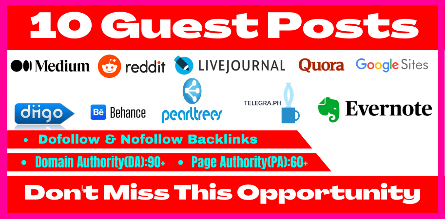 I will write and publish 10 high da90+ guest post wit...