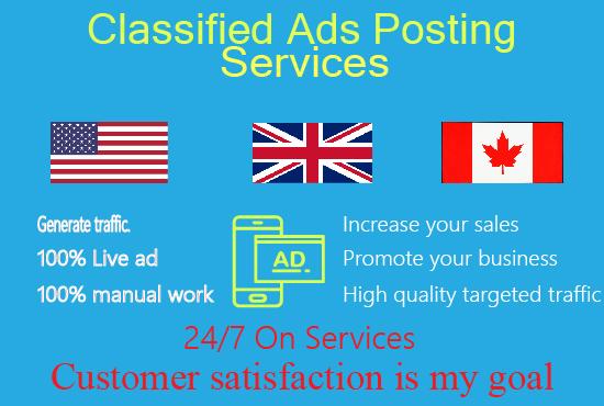 I will post 100+ ads in USA top classified ad posting...