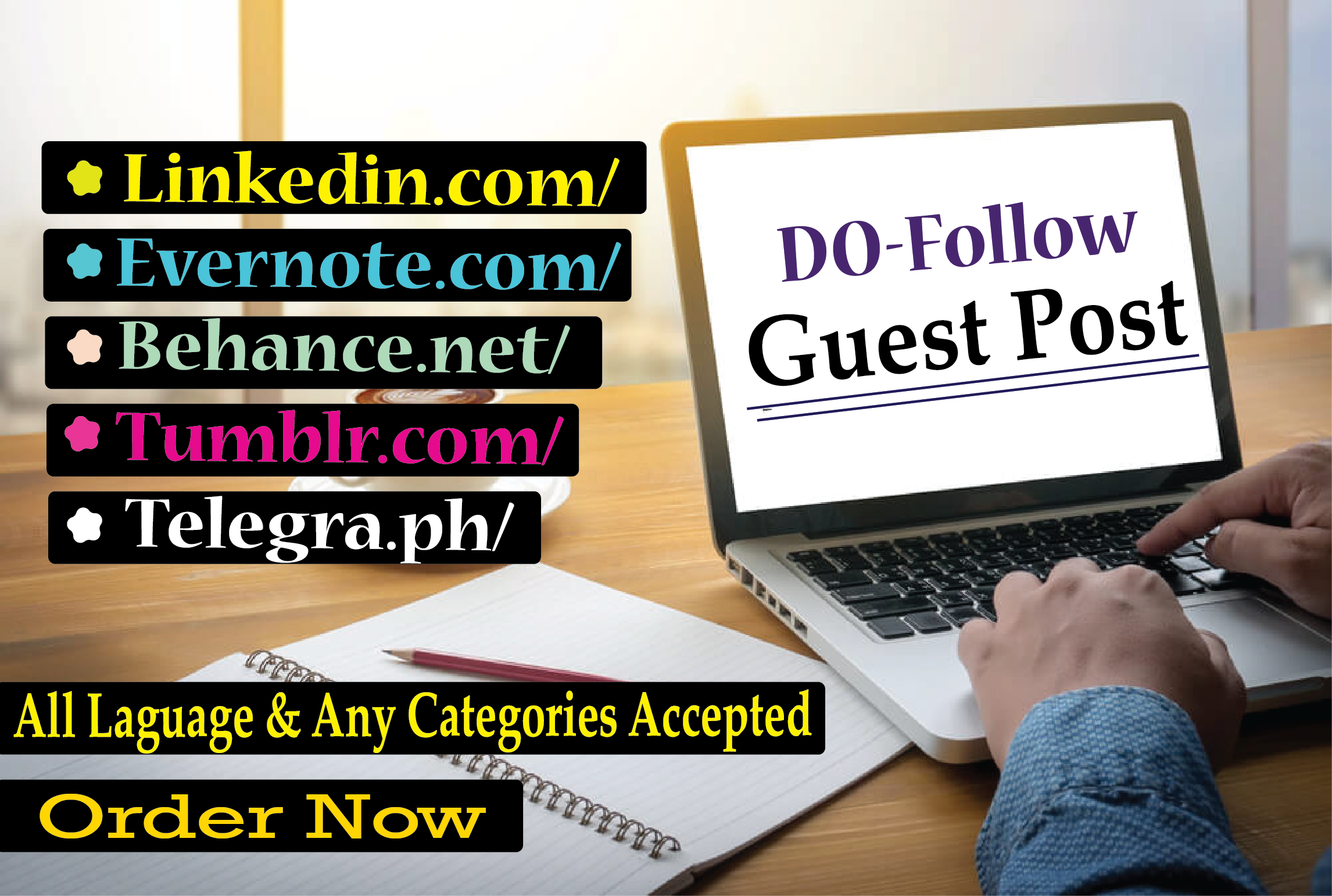 I will compose and distribute 5 Guest Posts on DA 75 ...