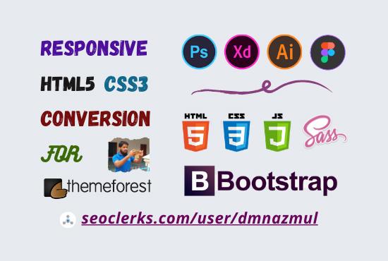 Convert PSD, xd, ai, Figma to HTML responsive boot...