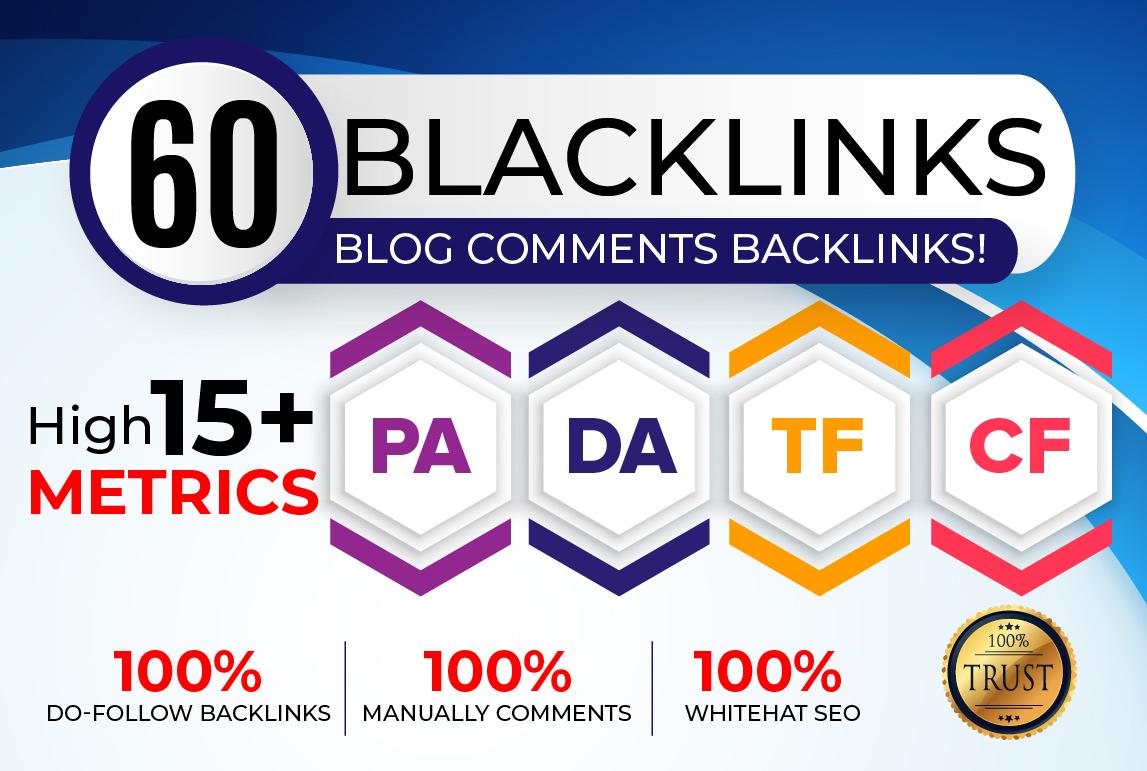 I will Do 60 Backlinks in High PA/DA CF/TF 15+ Do Fol...