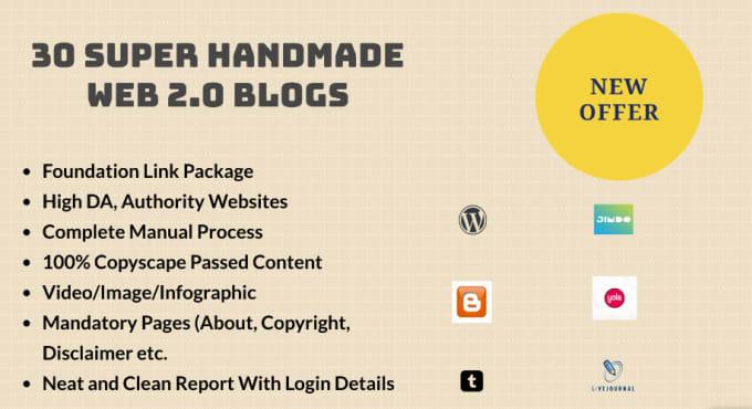 I will manually create 30 super web 2.0 permanent blo...