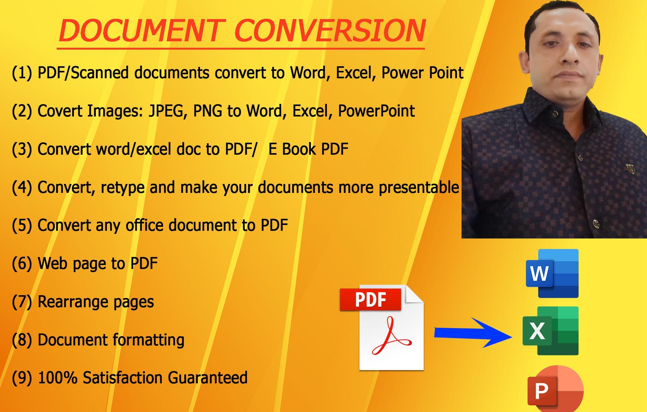 I will convert PDF to word, excel or, powerpoint or ...