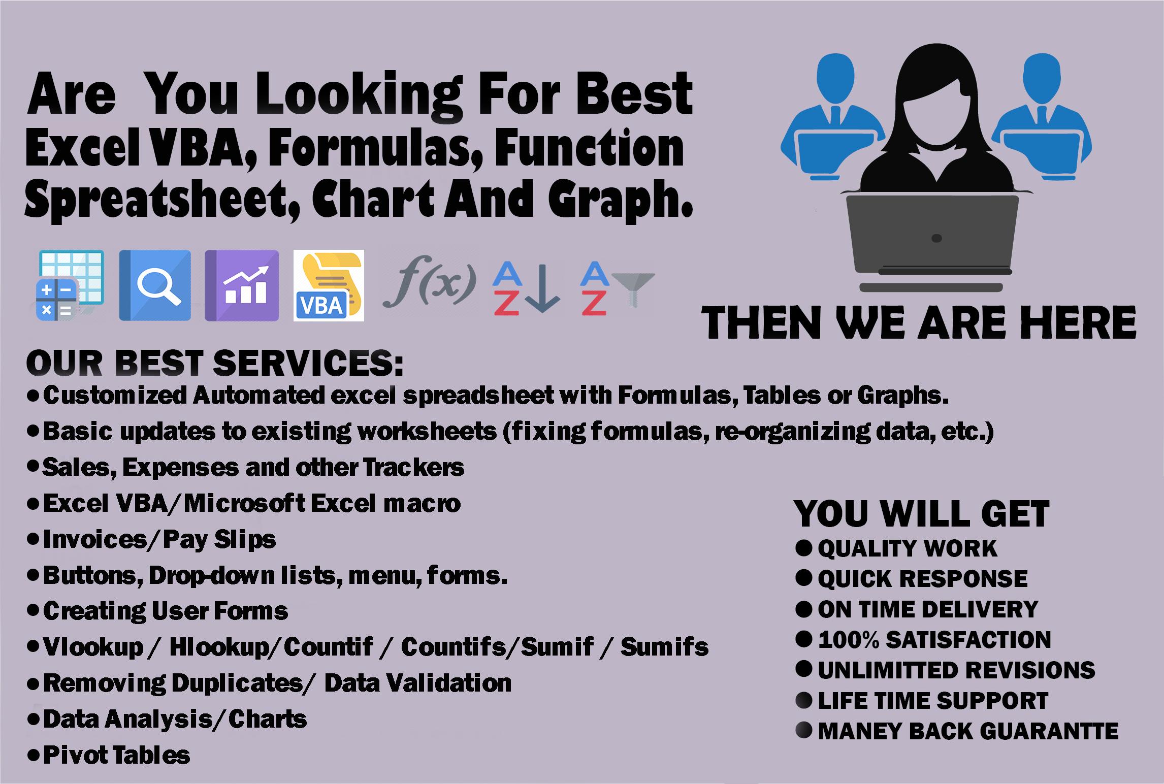 I will do excel spreadsheet formula, vba, macros, ...