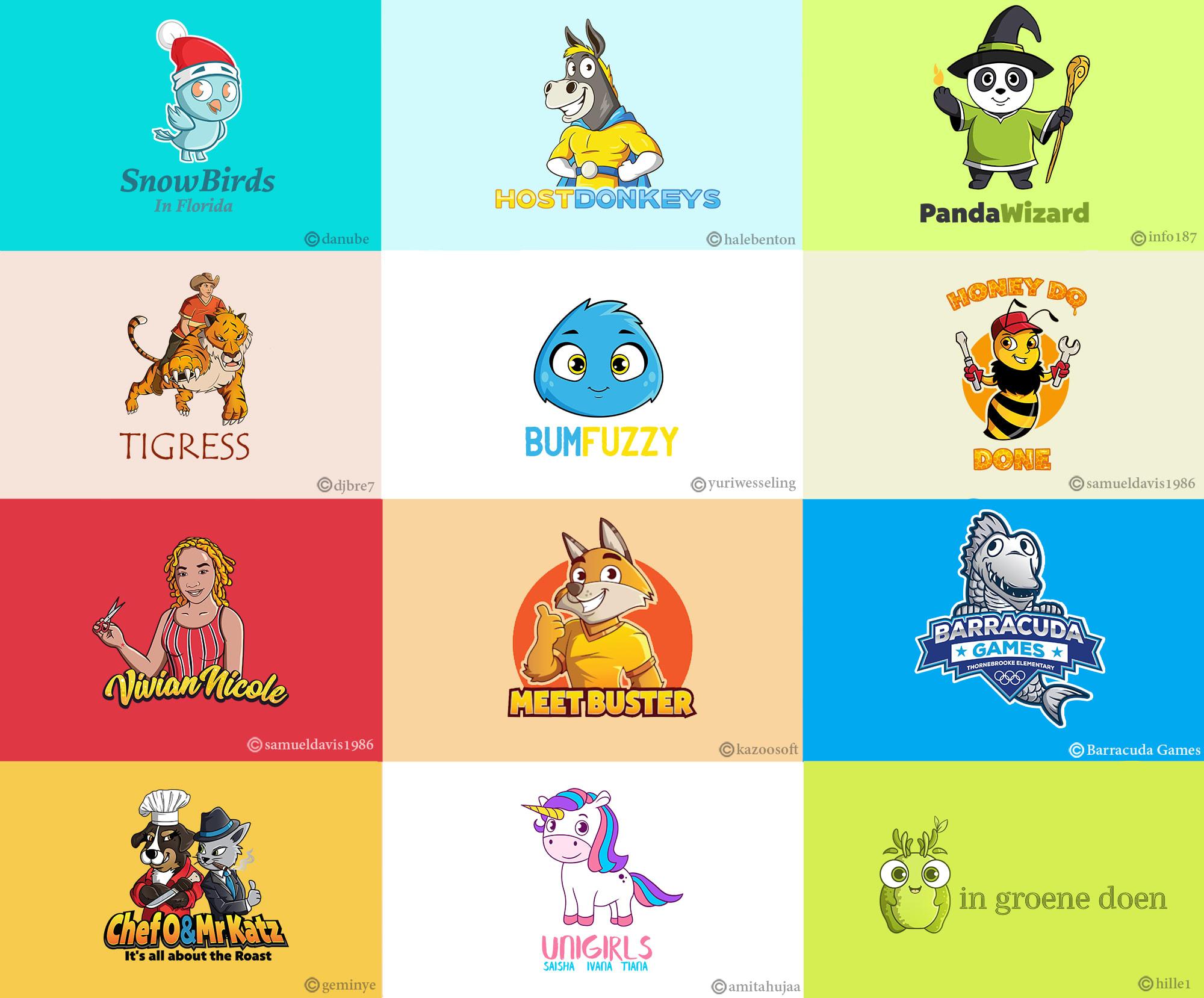 I will do modern minimalist logo design cartoon masco...