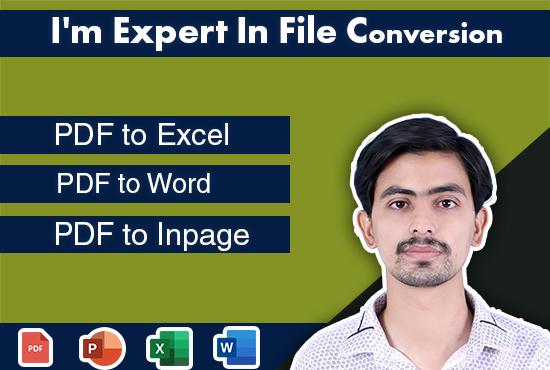 I will convert files to word, excel, in page and ki...