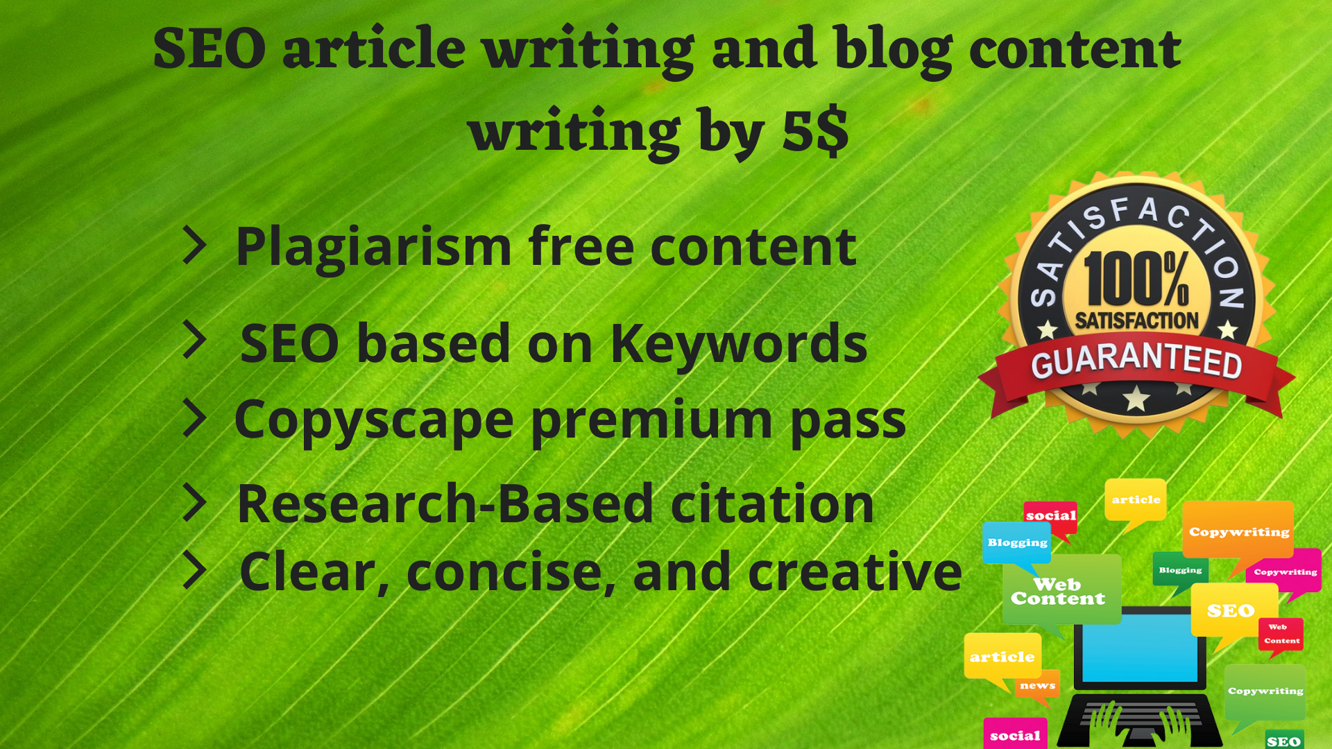 I will be your SEO article writer and blog content wr...