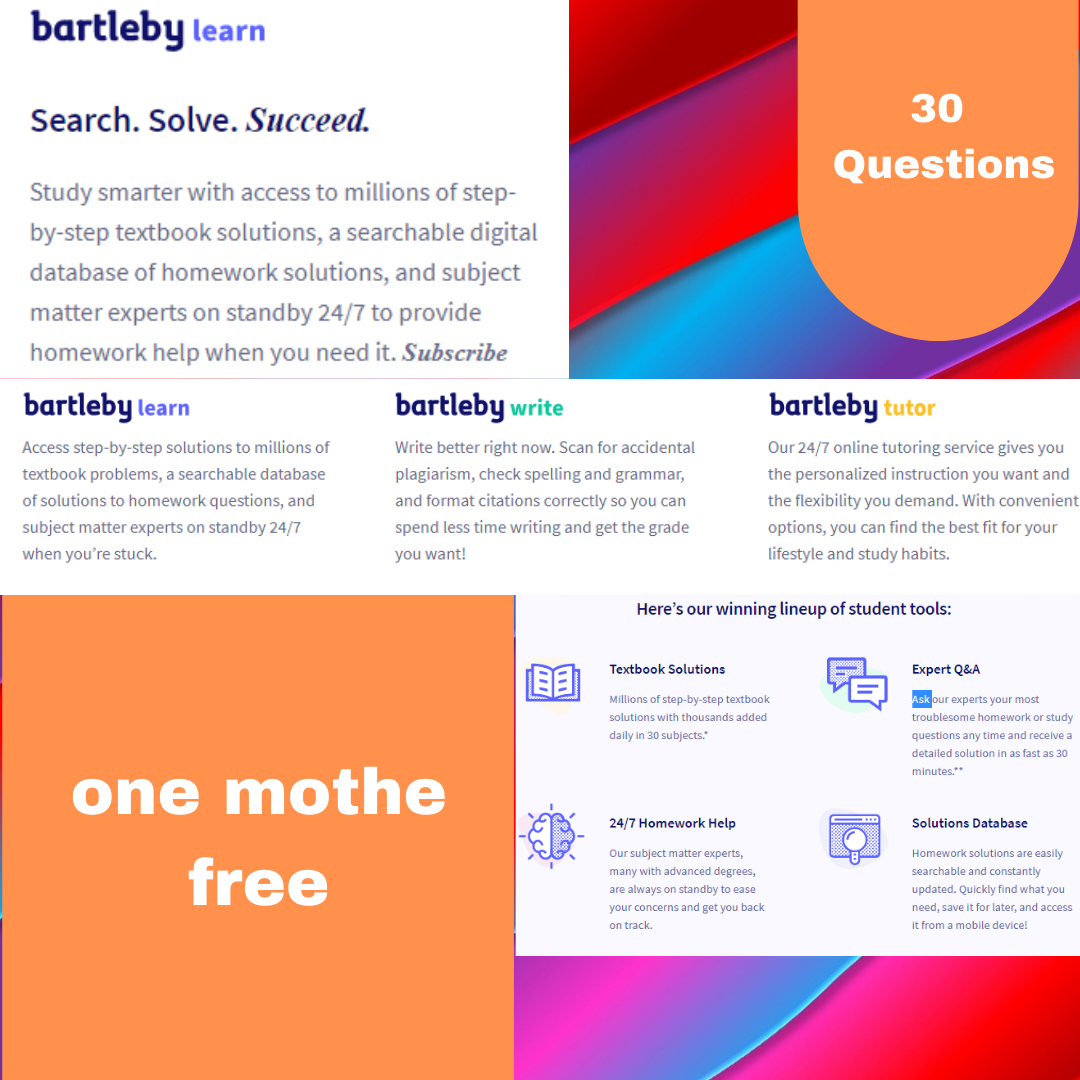provide one month to solve any homework with bartleby...