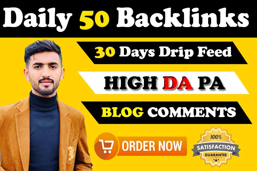 I will do daily 50 dofollow blog comments backlinks 3...