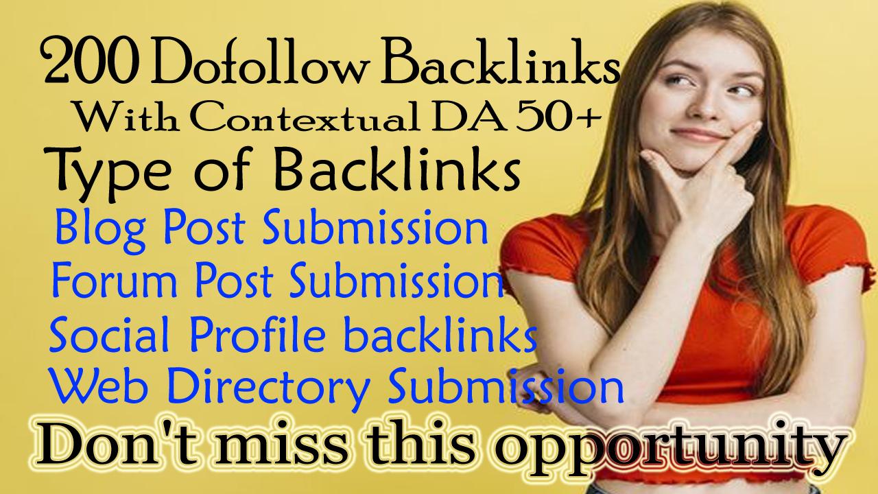 Provide 200 Dofollow Backlinks With Contextual DA 50+...