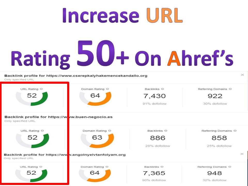 I will increase URL rating Ahrefs ur upto 50 plus fas...