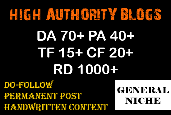 10 High Authority Blogs DA 70+ PA 40+ RD 1000+ HANDWR...