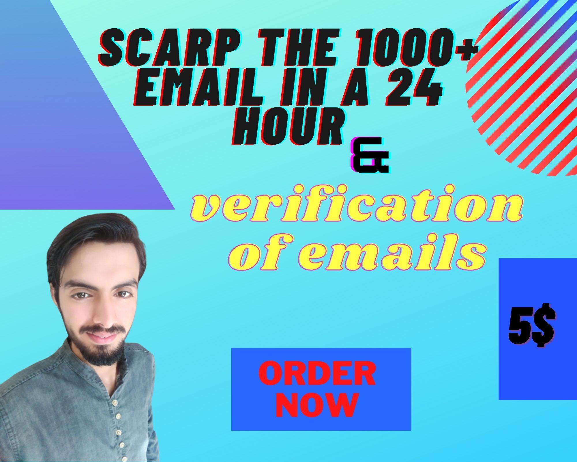 I will do 1000+ email scrap from social media and ver...