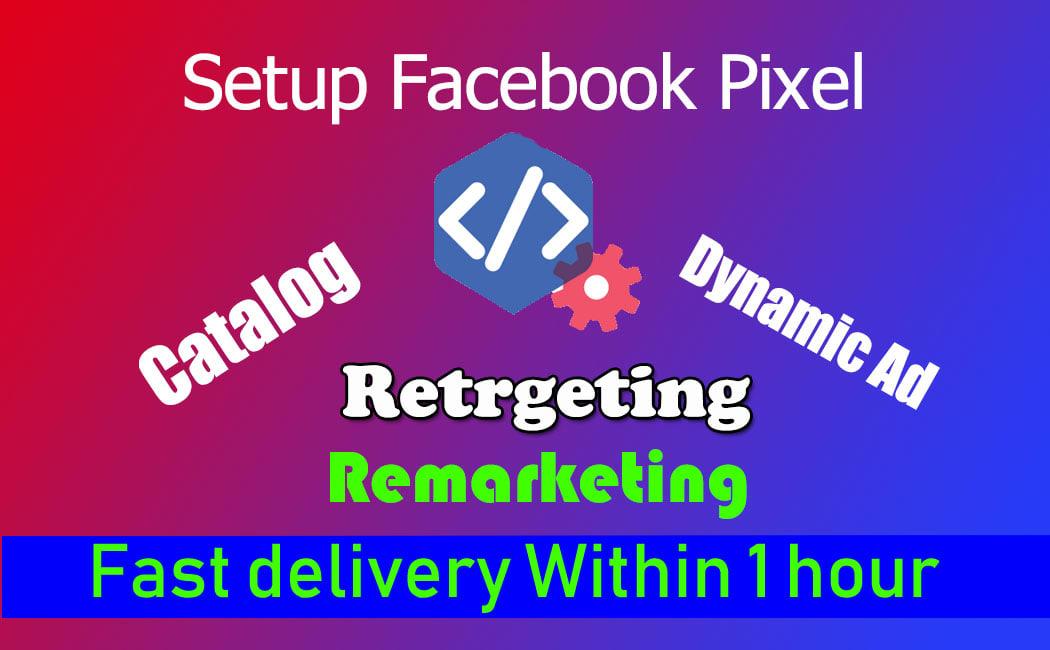 I will setup facebook pixel, catalog, shop, custom au...