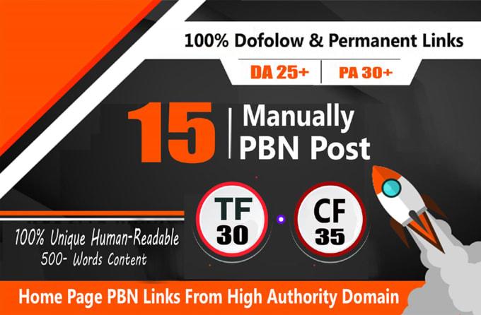 I will 15 manual pbn post high quality dofollow backl...