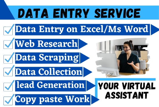 I will be your Virtual Assistant for any kind of Data...