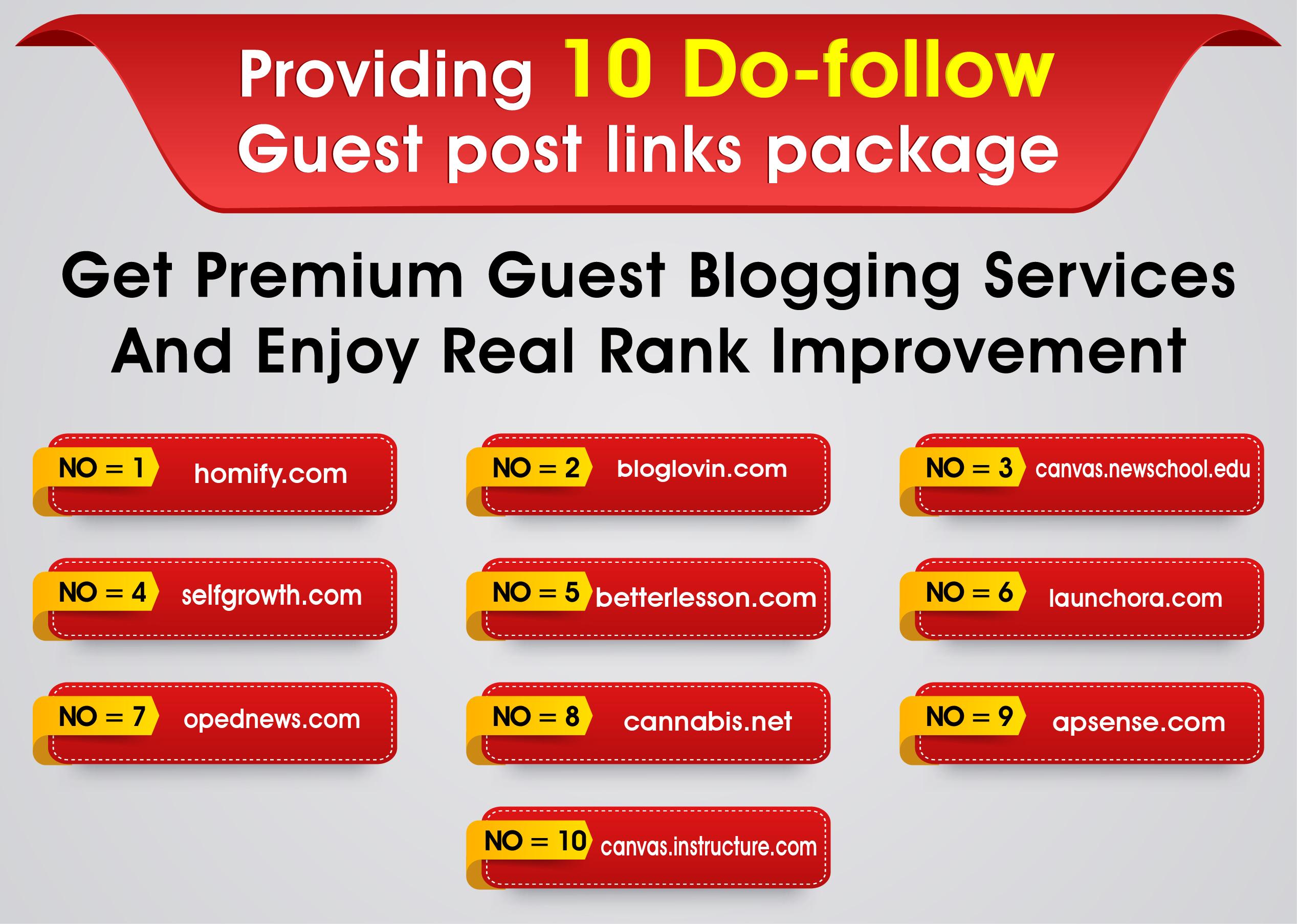 I will publish 10 Do-follow Guest posts on DA 80+ web...