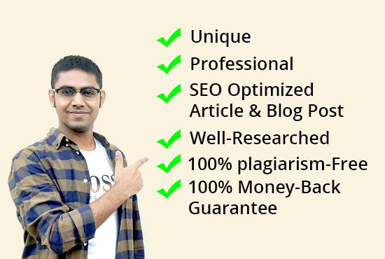 I will do SEO optimized Article & Blog Post writing i...