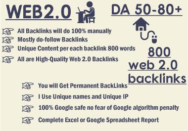 Web2 high da, quality dofollow SEO backlinks 800 plu...