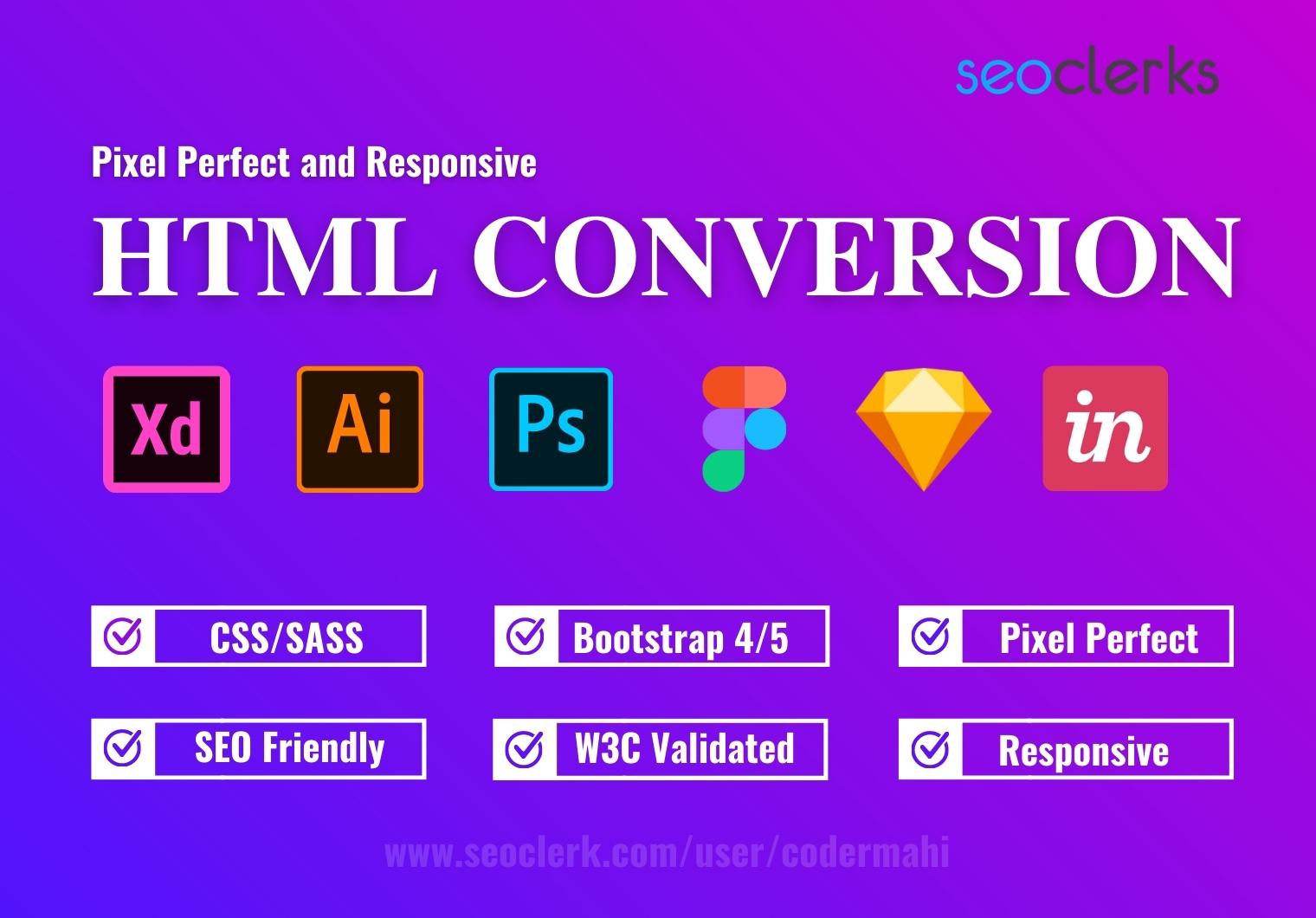 Convert PSD to HTML css bootstrap responsive website