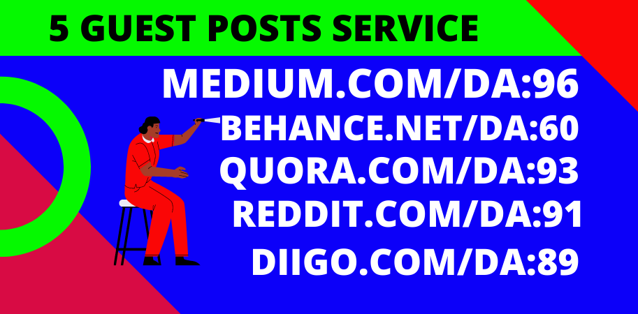 I will write and publish 5 guest post on high DA/PA s...