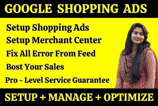 setup google shopping ads campaign and fix merchant c...