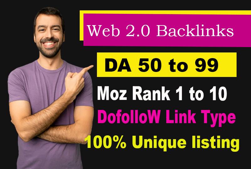 I will Build up manually 25 High DA, Dofollow Web 2....