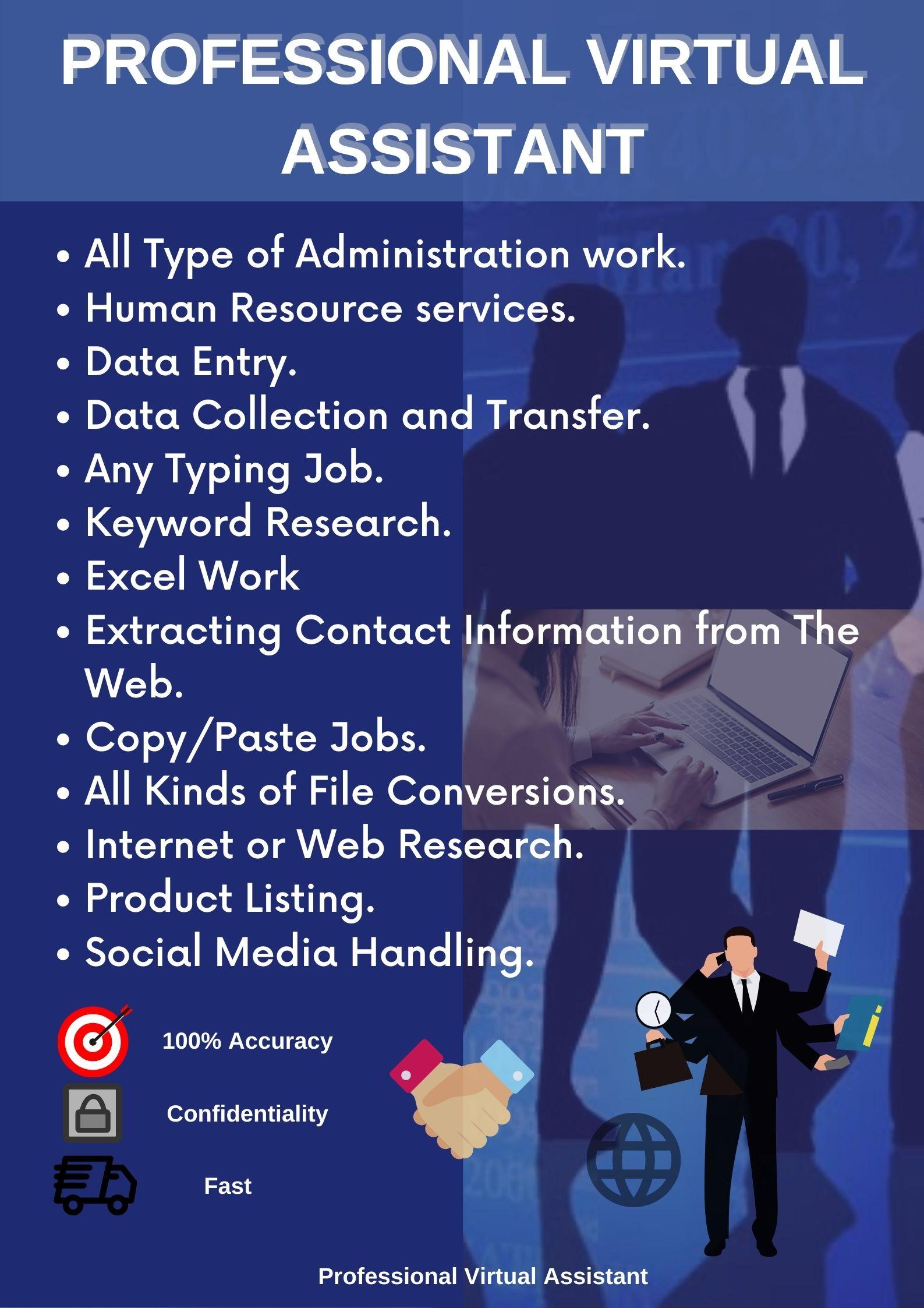 I will be your professional Virtual Assistant, Data ...