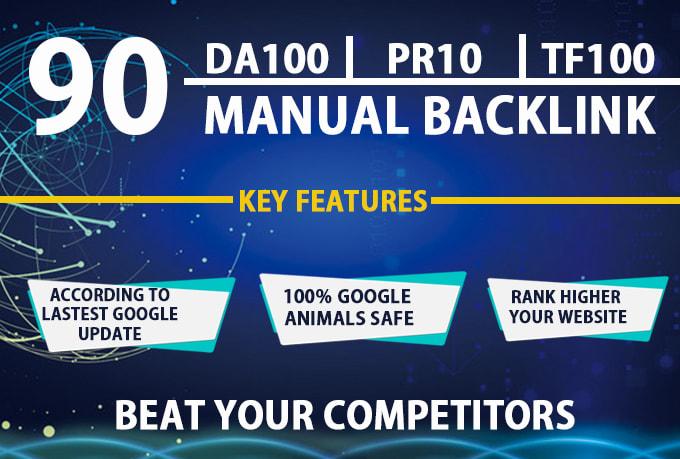 I will manual 90 SEO backlinks on pr10, da100, tf10...