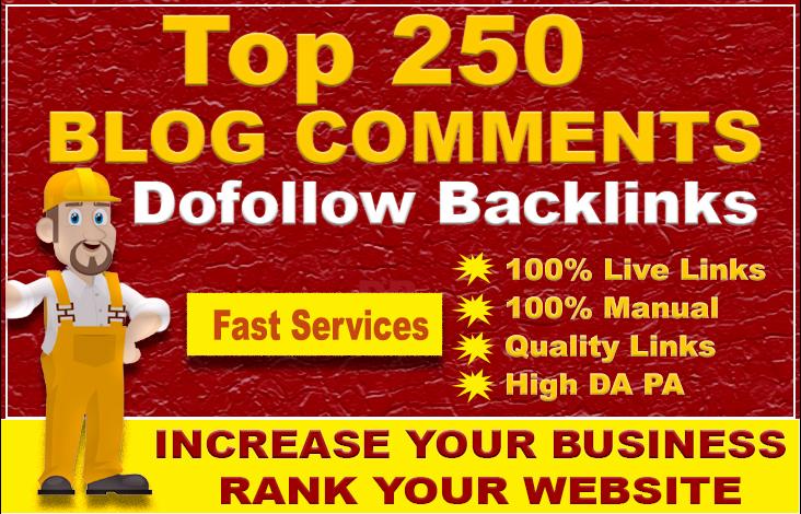 Create 250 dofollow blog comment seo backlinks on low...
