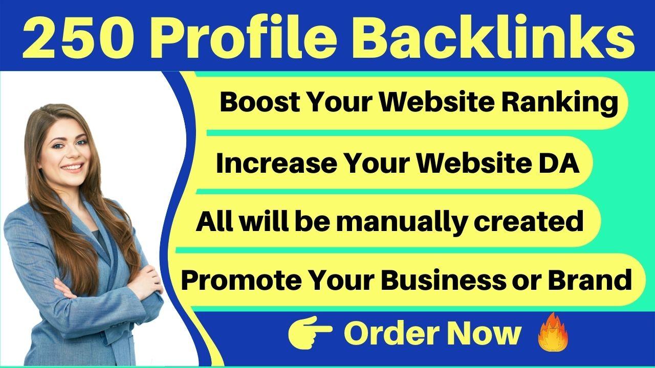 Create 250 high DA & PA 50 to 95 social media pro...