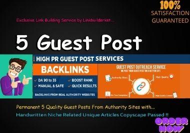 I will Write and Publish 5 HQ Guest posts on Real Aut...