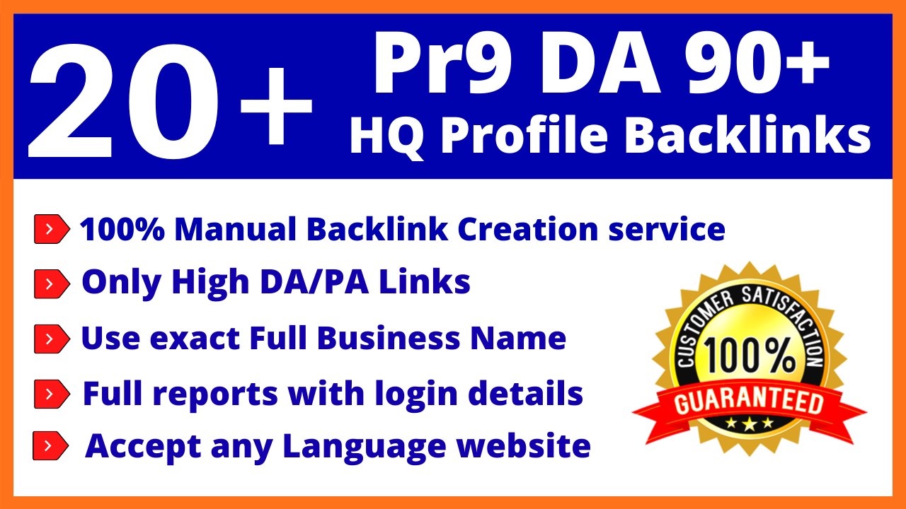 Create 20 High Authority Profile Backlinks Pr9 All DA...