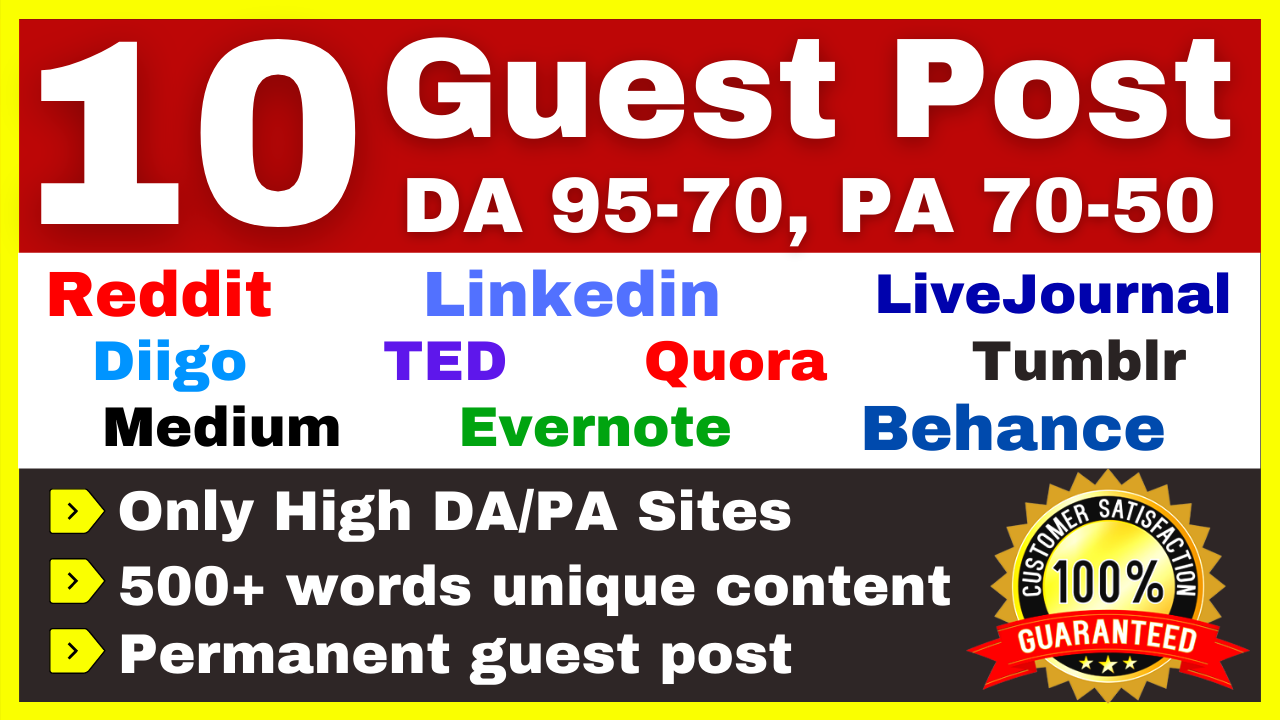 Create 10 Guest Posts Backlinks DA 95-70 Quora Ted Me...