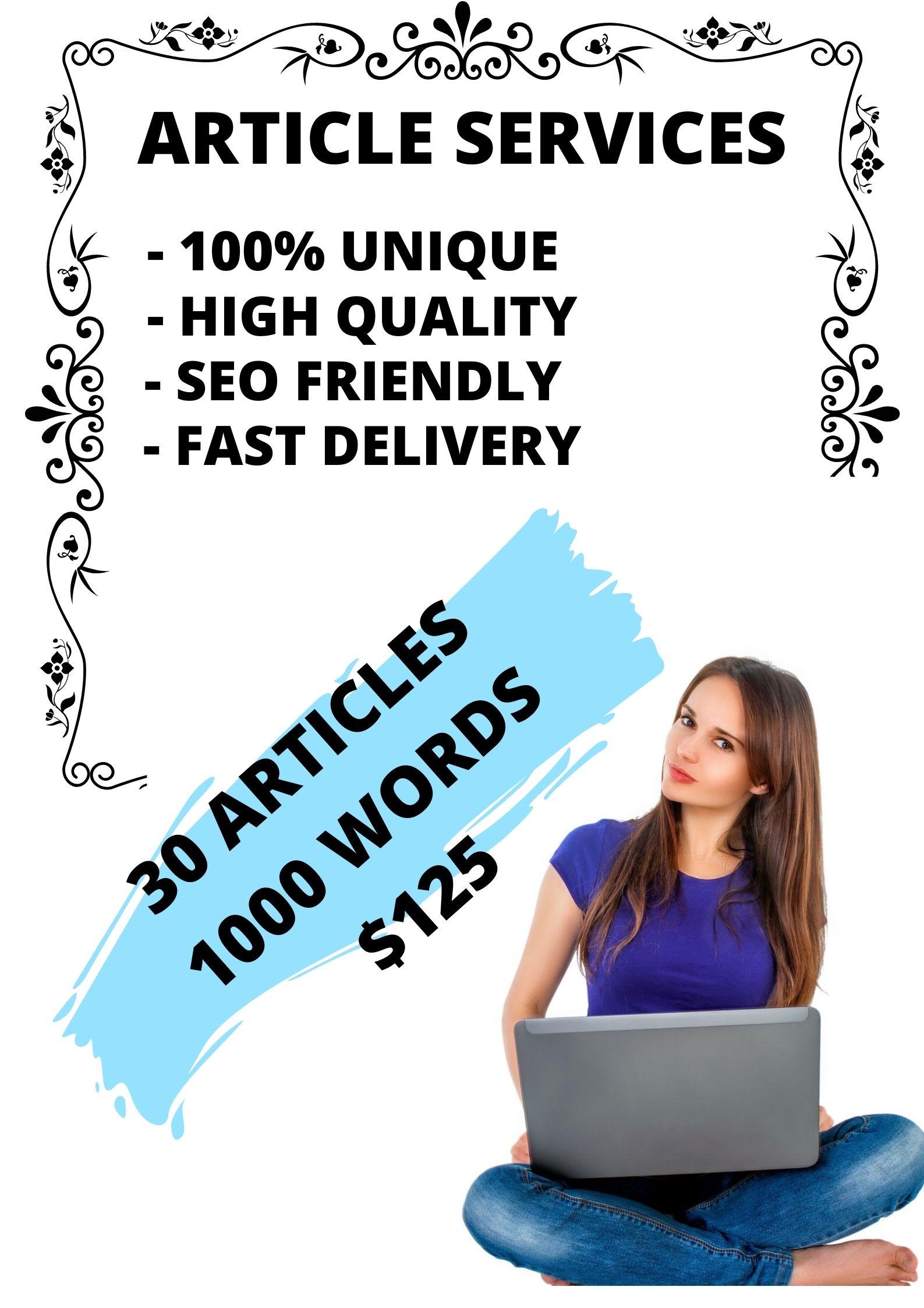 I will write 30 articles with 1000 seo-optimized word...