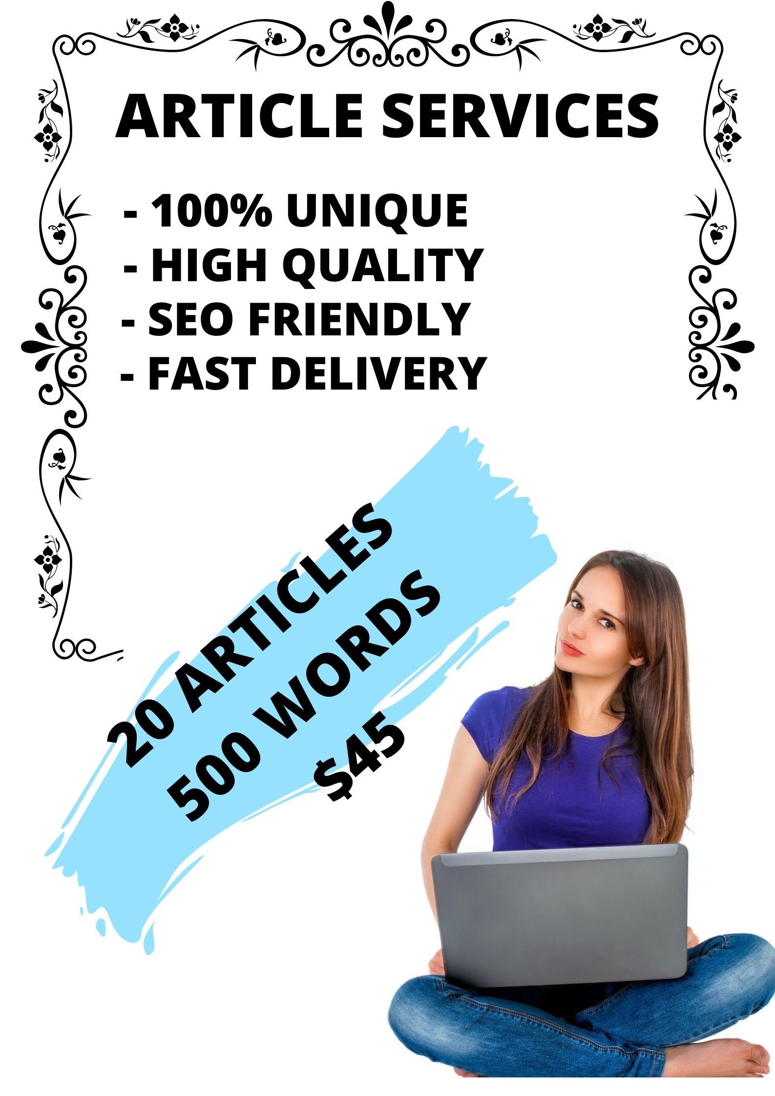 I will write 20 articles with 500 seo-optimized words...