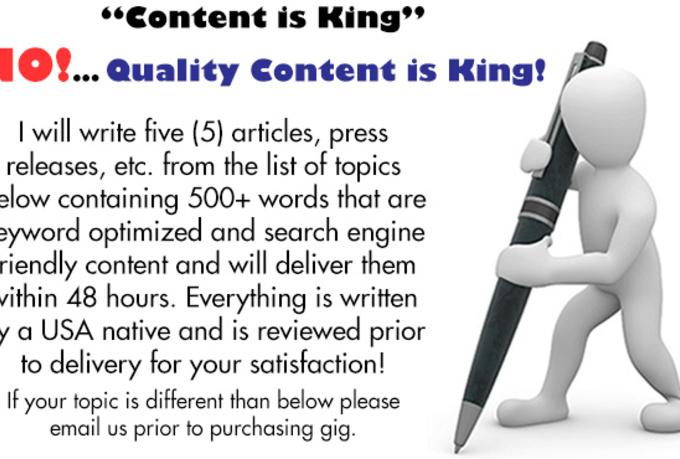 I will write 2 quality 500 word SEO Keyword Articles ...