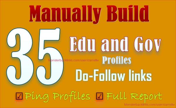 I will MANUALLY build 35 DoFollow Gov and EDU BACKLIN...
