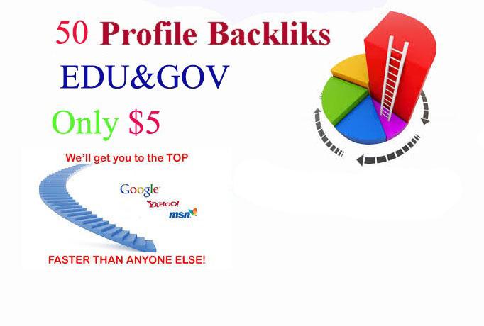 manually create 50 edu and gov profiles backlinks jus...