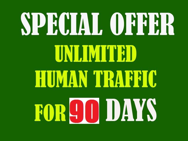 Get Unlimited Human Traffic to your website for 90 da...
