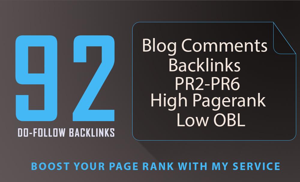92 SEO blog comments backlinks pr2 to pr6