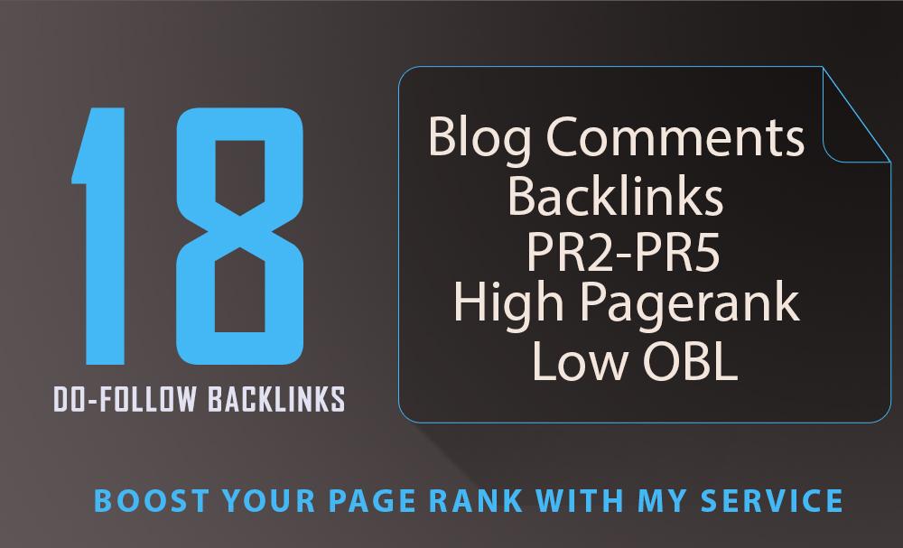 18 SEO blog comments backlinks pr2 to pr5